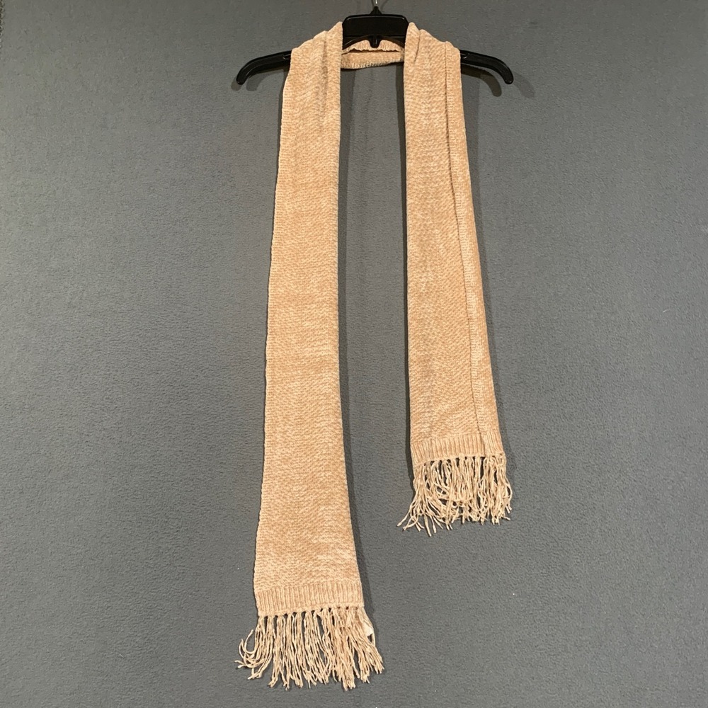 Preston & York Scarf Women OS Tan Chenille Knit Fringe Trim Soft Winter Wrap